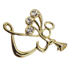 Angel Blowing Trumpet Rhinestone Tipped Wings Shiny Gold Tone Vintage Brooch Pin