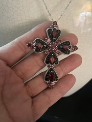 DESIGNER DK STERLING SILVER 925 SIGNED MULTI GEMSTONE LARGE CROSS PENDANT JTV