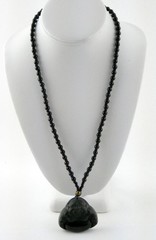 Black Onyx Carved Buddha Pendant Necklace Black Beaded Strand No Clasp 68.5g