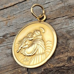 Vintage 18K Yellow Gold Saint Anthony Religious Charm Pendant 750 for Necklace