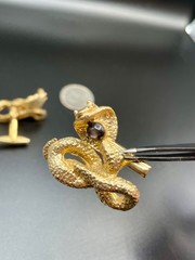 Vintage Textured Cobra Snake Coiled Serpent Black Stone Cufflinks