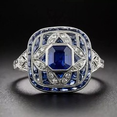 Classic Art Deco Style Emerald Lab Created Diamond 925 Silver Engagement Ring