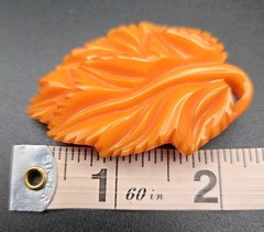 Vintage Bakelite Dress Clip Carved Leaf Butterscotch Amber Simichrome Tested