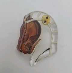 Vintage Lucite Carved Figural Horse Head Brooch Pin Missing Pin 1 1/2 Inches