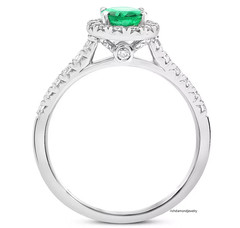 Simulated Green 0.68CT Emerald & White Moissanites 10K White Gold Halo Ring FN
