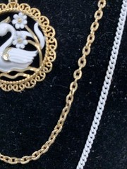 SHP EXCL Pendant Necklace Triple Strand Swan White Gold Tone Vintage Stan Home