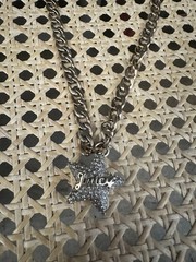 Vintage Juicy Couture Rhinestone Star Pendant Necklace Y2K Silver Tone Chunky
