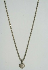 vtg Pave Crystal Necklace Heart Rhinestone Pendant Silver Tone Chain 18″