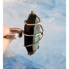 Unusual Large Stone Artisan Ring, Turquoise Black, Size 6, Statement r-1