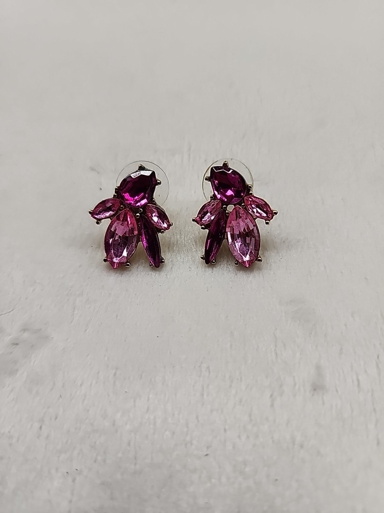 Vintage Pink Rhinestone Gold-Tone Pierced Earrings
