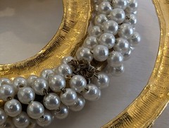 Vintage Large Rhinestone & Pearl Rings Brooch Pin