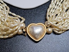 VTG Signed CAROL LEE Faux Pearl Multistrand Heart Necklace