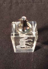 Vintage Cut Crystal Pendant Etched Horse Inside Silver Tone 1-in