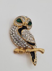 Vintage Jewelry Brooch Pin Owl Green Rhinestone Crystal Bird Women Accessory