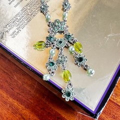 Vintage VCLM Chandelier Necklace Crystals Floral 18 inch L 4 inch extender New