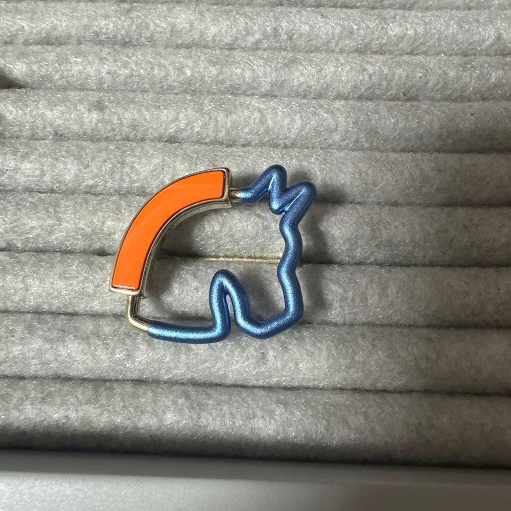 Hermès Cheval Horse motif Scarf Ring Brooch Orange Blue Women’s Accessories