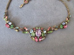 vintage signed 1955 HOLLYCRAFT NECKLACE multi color pastel rhinestones