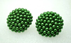vintage dome round shape green Faux Pearl Bead Button Clip On handmade Earrings