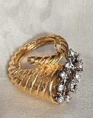 Vintage Rhinestone Paste Cornucopia Design Gold Plated Statement Ring 6 or 7