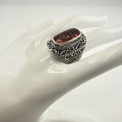 Sarda Sterling Silver Ring Melon Quartz Pebbled Sz 9 JTV Caviar Bali 925