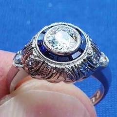 Original EARTH MINED DIAMOND Engagement Ring Deco PLATINUM SAPPHIRE Solitaire 5
