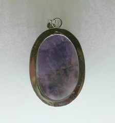 VTG~PURPLE PENDANT Oval Cabochon SUGILITE? MOSS AGATE? White Gold Plated 1.25″+