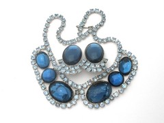 Blue Rhinestone 16″ Necklace & Earrings Jewelry Set Prong Set Stones Vintage