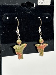 VTG Unakite Stone Native Birds and Towers Artisan Dangle Drop Earrings – NICE!