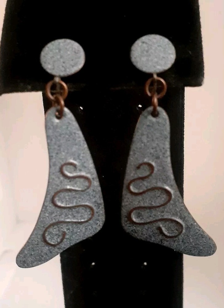 Sterling silver Copper Embossed Earrings. Screwback vintage