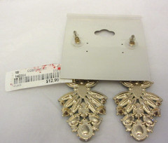 VTG NATASHA Gold Tone & Green Rhinestone Large Unused Earrings on Tag
