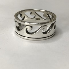 Mens 925 Sterling Silver Vintage Wave Band Ring Size 11.75, 10mm, 8.64grams