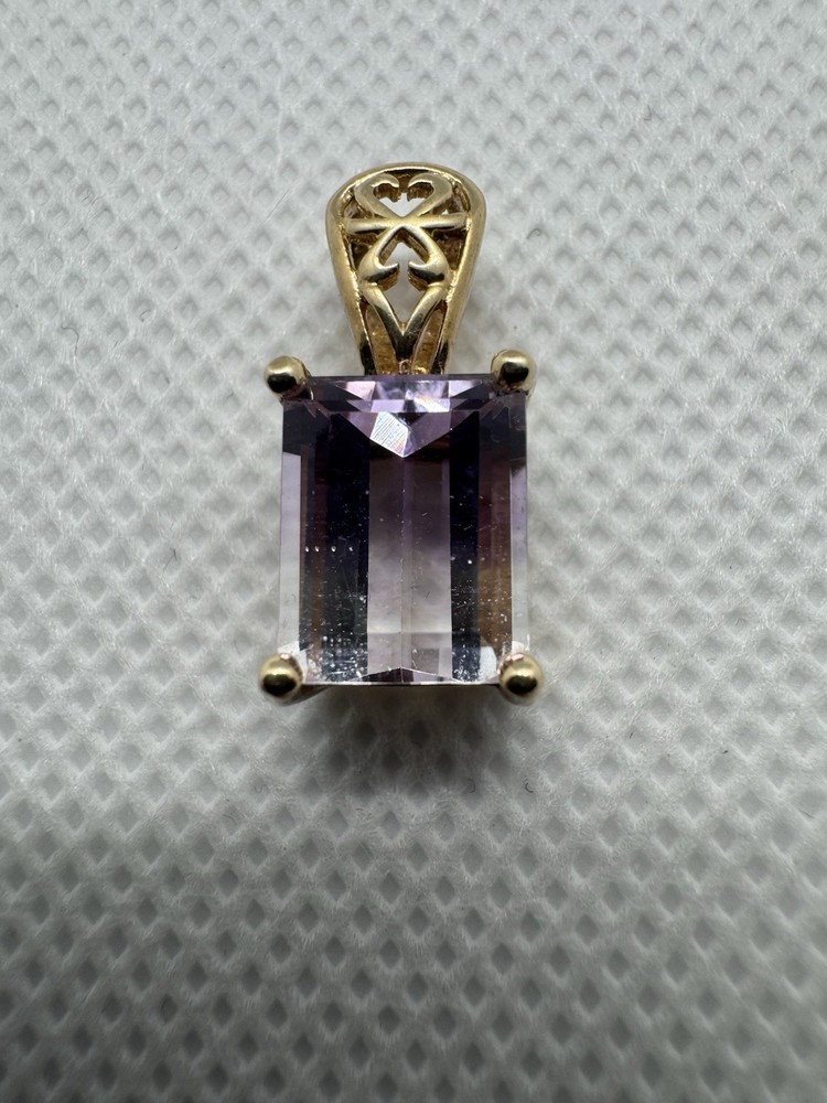Vintage Emerald Cut Ametrine Purple & Clear Pendant with 10k Yellow Gold 2.46g