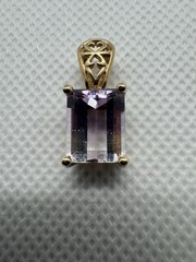 Vintage Emerald Cut Ametrine Purple & Clear Pendant with 10k Yellow Gold 2.46g