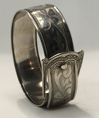 Art Nouveau Sterling Silver Floral Buckle Bracelet Monogram MAM Hallmarked