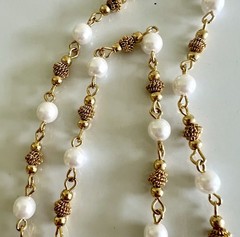 Revlon Faux Pearl Necklace With Alternating Gold Tone Beads, 24”