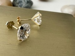Vintage 14K Yellow Gold 8.09mm Round Brilliant Solitaire Stud Earrings 1.69g CE