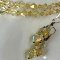 Vintage Yellow Aurora Borealis Crystal Necklace and Dangle Earrings Set