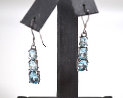 Silver Tone Pierced Wire Hook Earrings 1.5″ Blue Aquamarine Stones