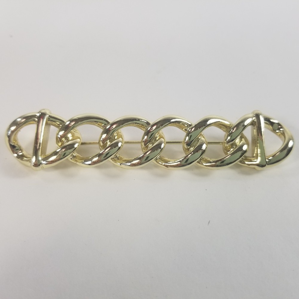 Chain Style Bar Pin Brooch Gold Tone Link Vintage Estate 3.25″
