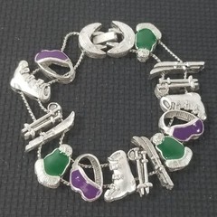 Double Chain Victorian Slide Charm Bracelet Goldette Style Unsigned Ski Skiing