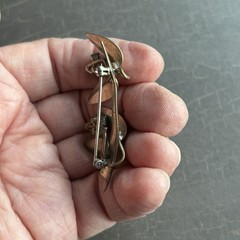 Modern Minimalist Pin Broach Leaves w Berries Silvertone Aquamarine Rhinestones