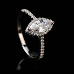 Moissanite Engagement Ring Marquise Cut Halo Pave CZ Sterling Silver 8 NWT