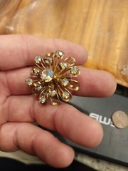 Vintage Opalescent Iridescent Rhinestones Gold Toned Brooch
