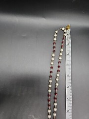 12.5in Vintage Faux Pearl Bead & Red Faucet Crystal Glass Bead Necklace