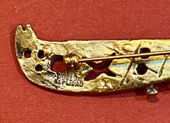 Signed Museum Replica Knife Sword Brooch Pin Antique Gold Tone 3.25 Inches