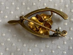 Vtg Heavy Gold Filled Pearl Pin 3.05g Jewelry Pansy In Wishbone Brooch *READ*