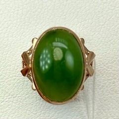 Rare USSR Vintage Original Rose Gold Natural Nephritis Ring 583 14K 6,41 g. 7 US