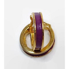 Vintage Mimi D N Gold Tone & Purple Enamel Hoop Clip Earrings