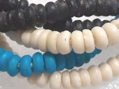 Vintage, Blue, off-white, black, handcrafted chunky beaded necklace.