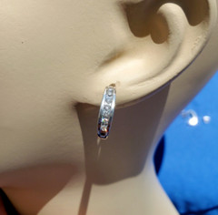 EARTH MINED DIAMOND Bar European Style HUGGIE Earrings Channel 14K WHITE GOLD